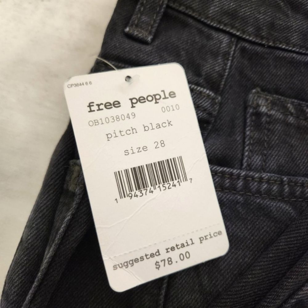 Free People Dakota Straight Leg Destructed Hem High Rise Pitch Black Denim Jeans - Picture 4 of 11